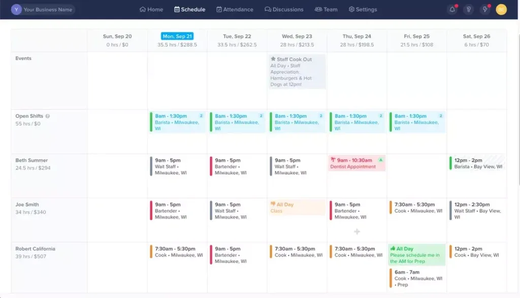 ZoomShift event scheduling software interface