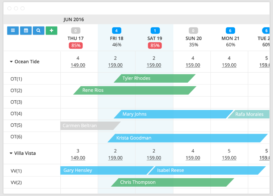 Cloudbeds software review - screenshot of the tool's calendar feature